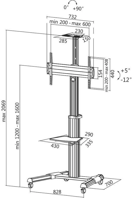 Laikiklis Logilink BP0025 TV stovo vežimėlis, reguliuojamas televizoriaus aukštis, 37–70“, maks. 50 kg | Prisijungti | Grindinis stovas | BP0025 | 30-70" | Maksimalus svoris (talpa) 50 kg