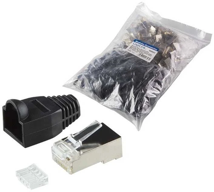 LogiLink Wtyki rj45 cat.6 100szt. ekranowane su osłoną, juoda