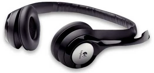 Logitech H390 ausinės su mikrofonu ir sidabriniu logotipu