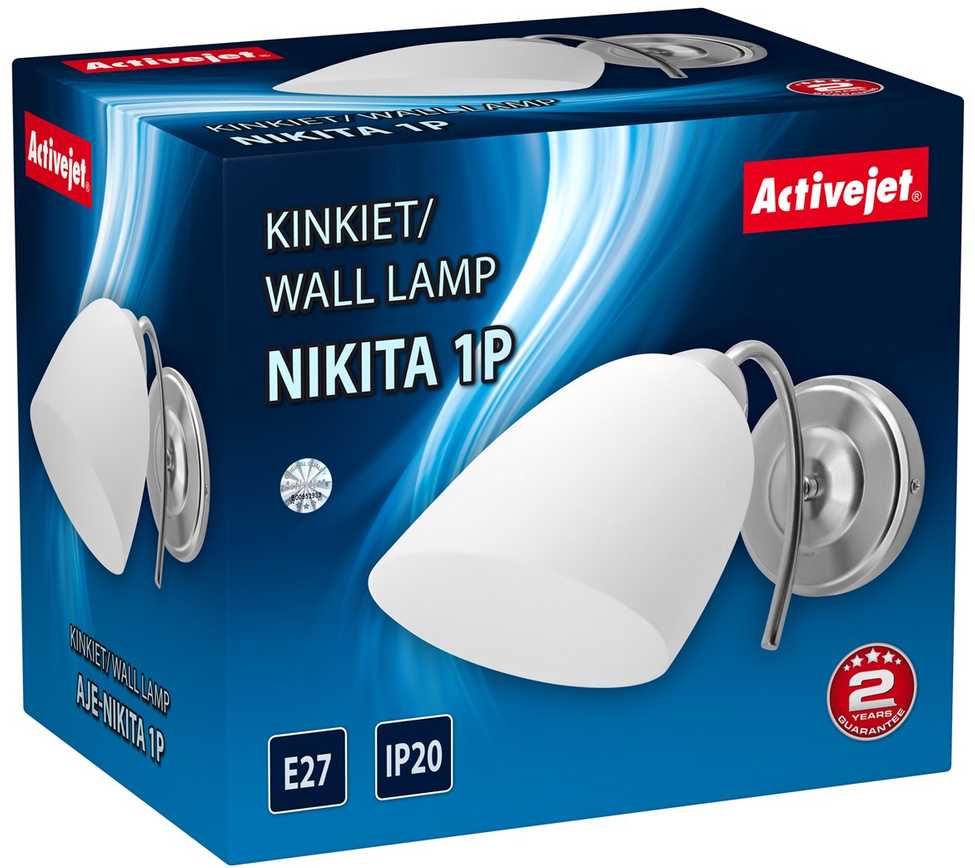 Lubinis šviestuvas Effiki Kinkiet klasyczny pojedyńczy activejet nikita nikiel e27 do salonu