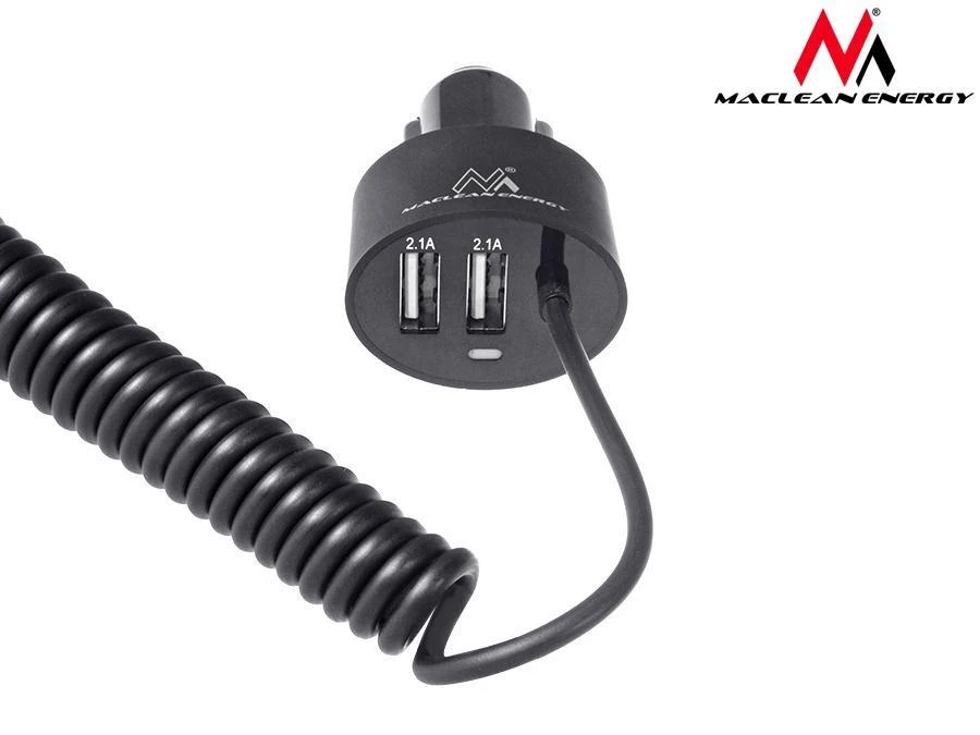 Maclean MCE76 37545 Automobilinis įkroviklis 2xUSB, 5.2A, „Lightning“ spiralė 1.8m
