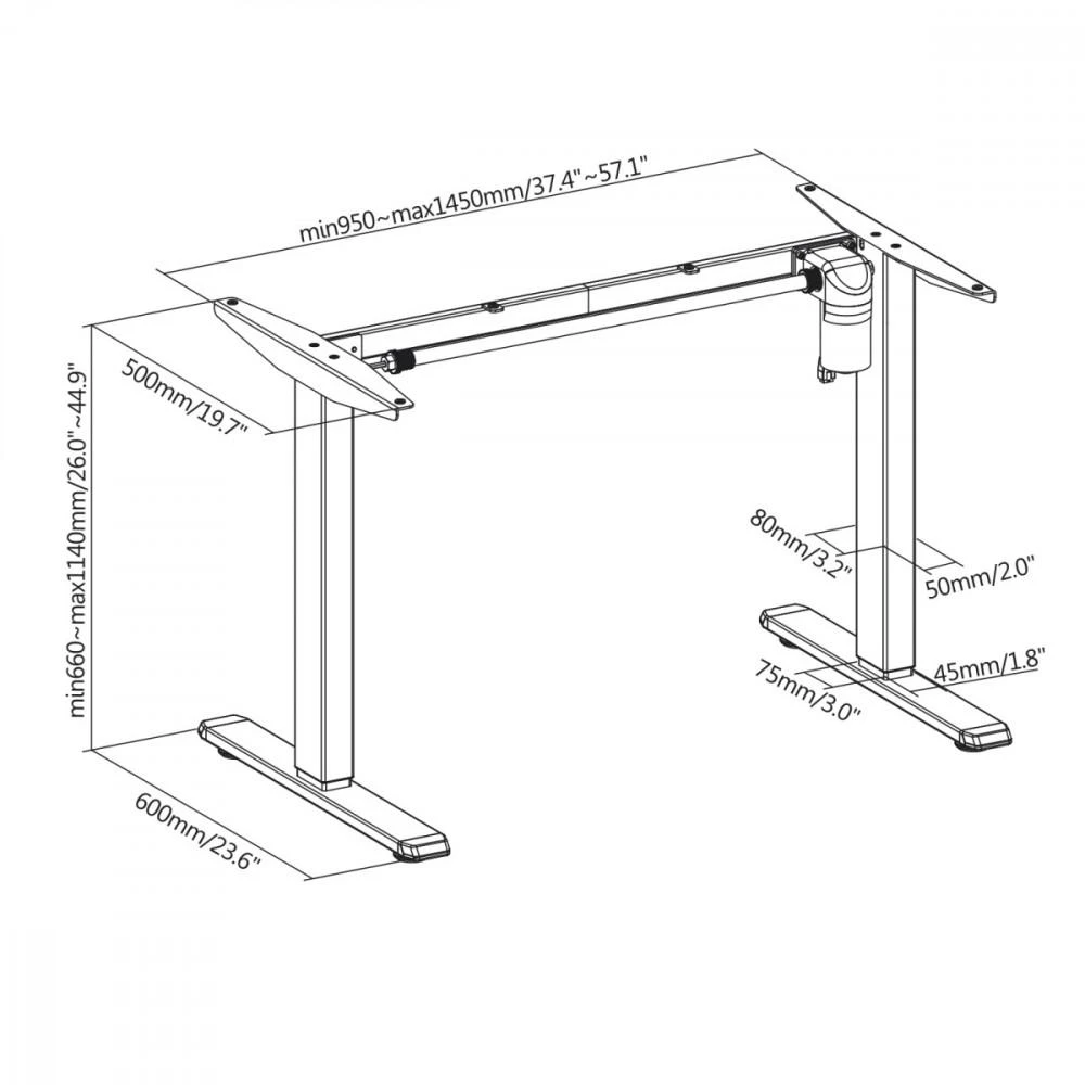 Ergo Office ER-443 stalo rėmas su 1 varikliu, juodas