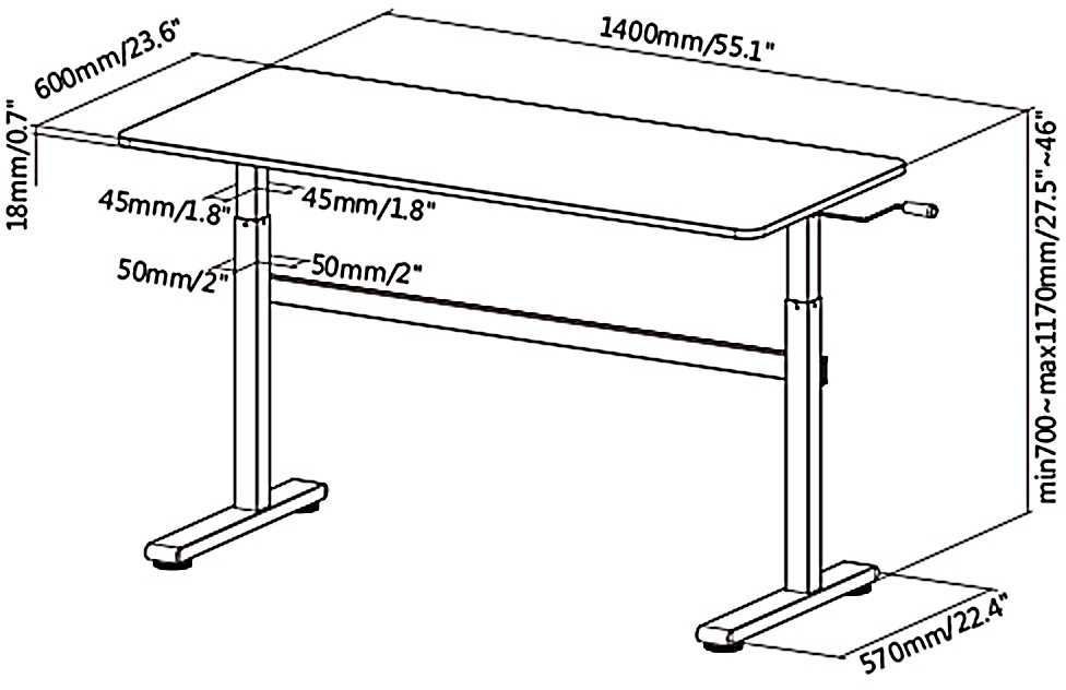 Ergo Office ER-401 Sėdimas stalas 140x60cm Rankiniu būdu reguliuojamo aukščio Biuro stalas max 117cm Ergonomiškas stalas, apkraunamas iki 40kg baltas