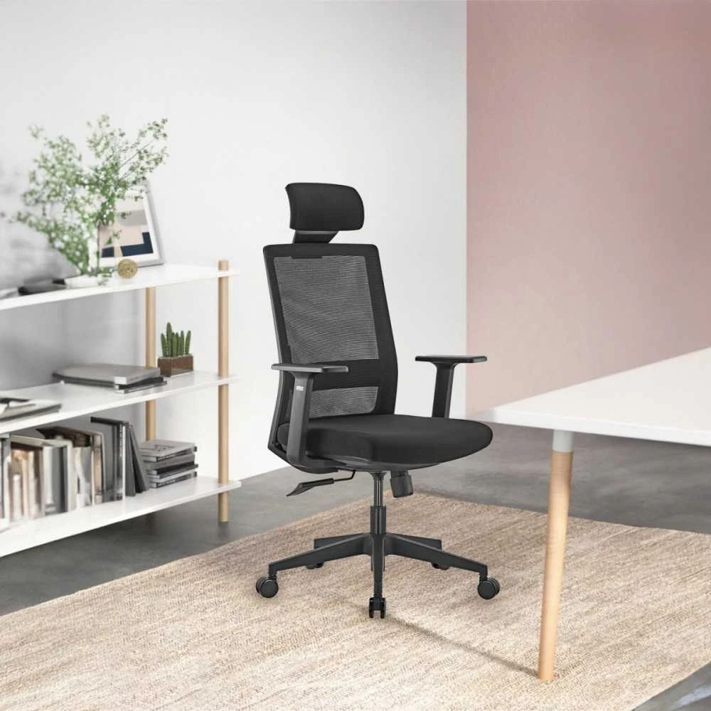 Ergonomiška juoda biuro kėdė su tinklelio atlošu ER-425