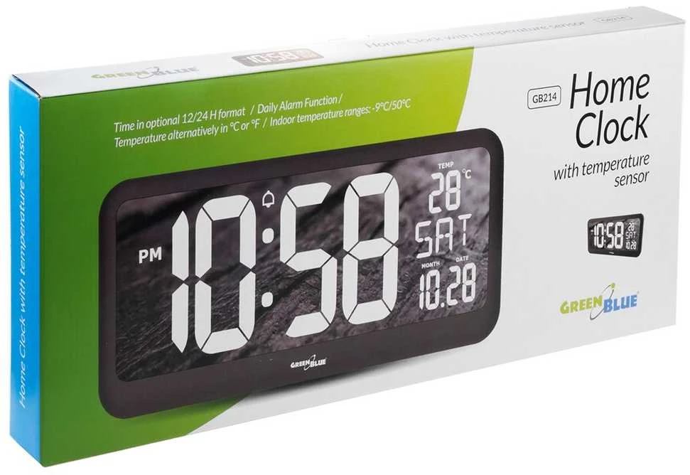 Maclean Greenblue LCD sieninis laikrodis su temperatūros jutikliu GB214