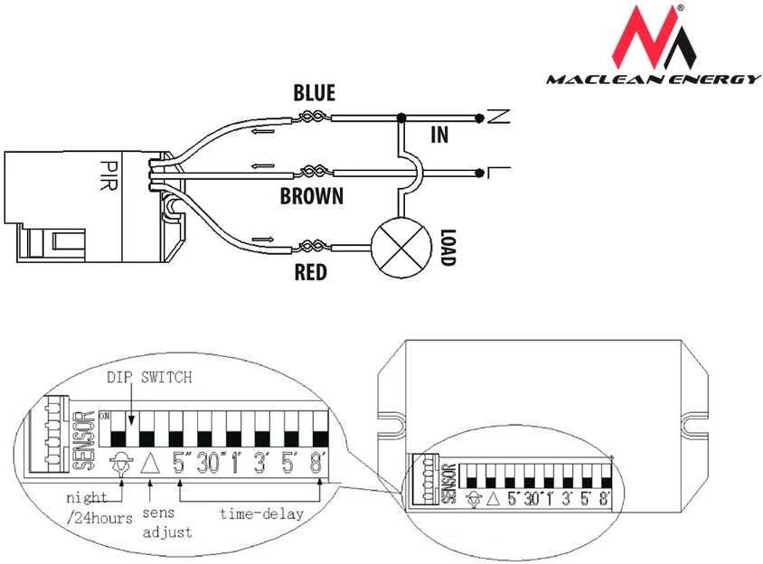 MACLEAN MCE32 Maclean MCE32 automatinis jungiklis su PIR judesio jutiklio jutiklio apsauga 800W