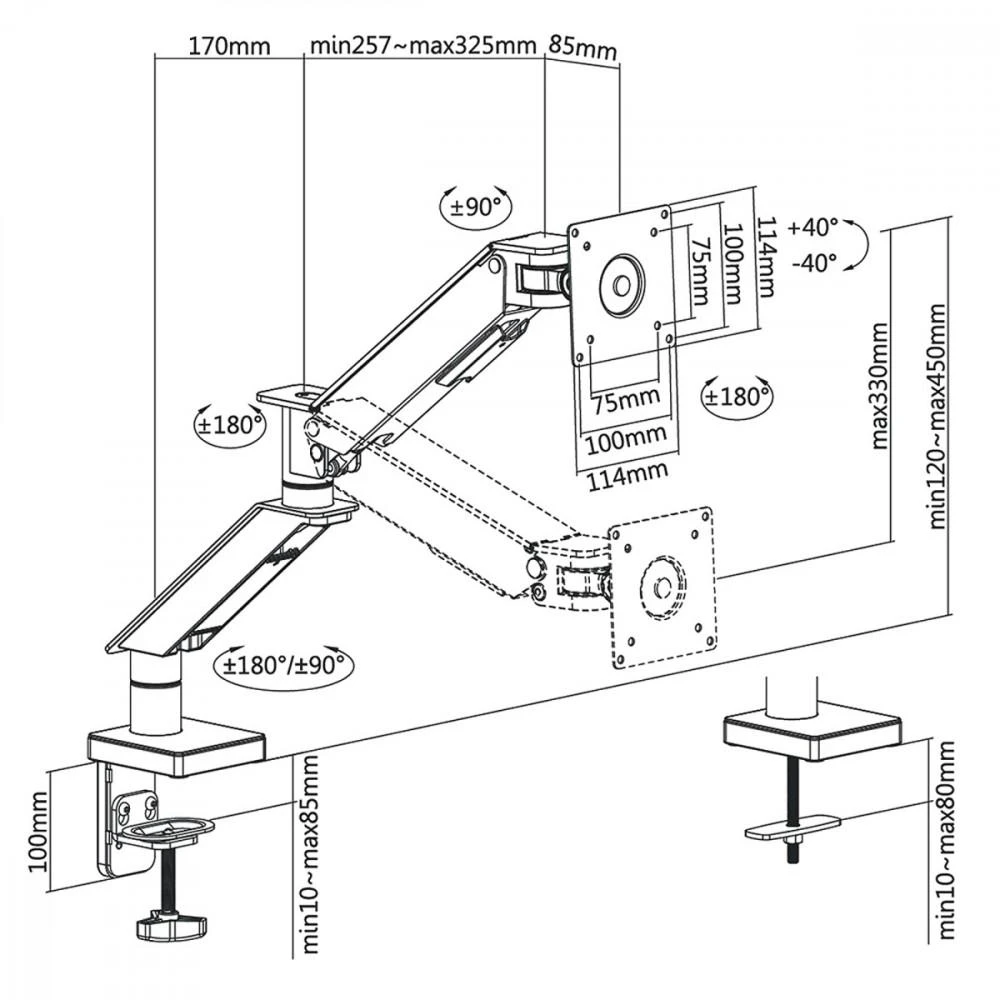 Uchwyt Laikiklis Žaidimų laikiklis „NanoRS“ LCD monitoriui, 17–32 colio, 8kg, VESA 75x75 ir 100x100, dviguba svirtis, RS162