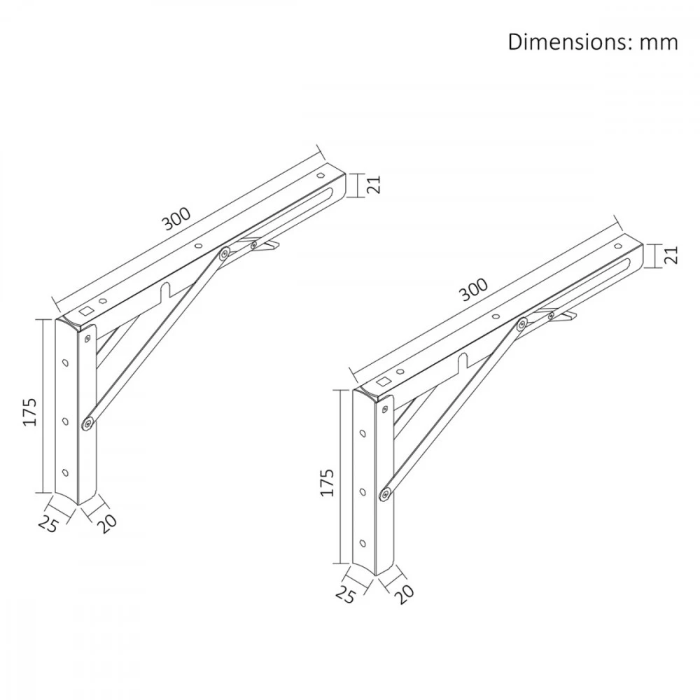Laikiklis składany półki ściennej Maclean, min 250mm, max 500mm, max 50kg, 2 vnt.,MC-194