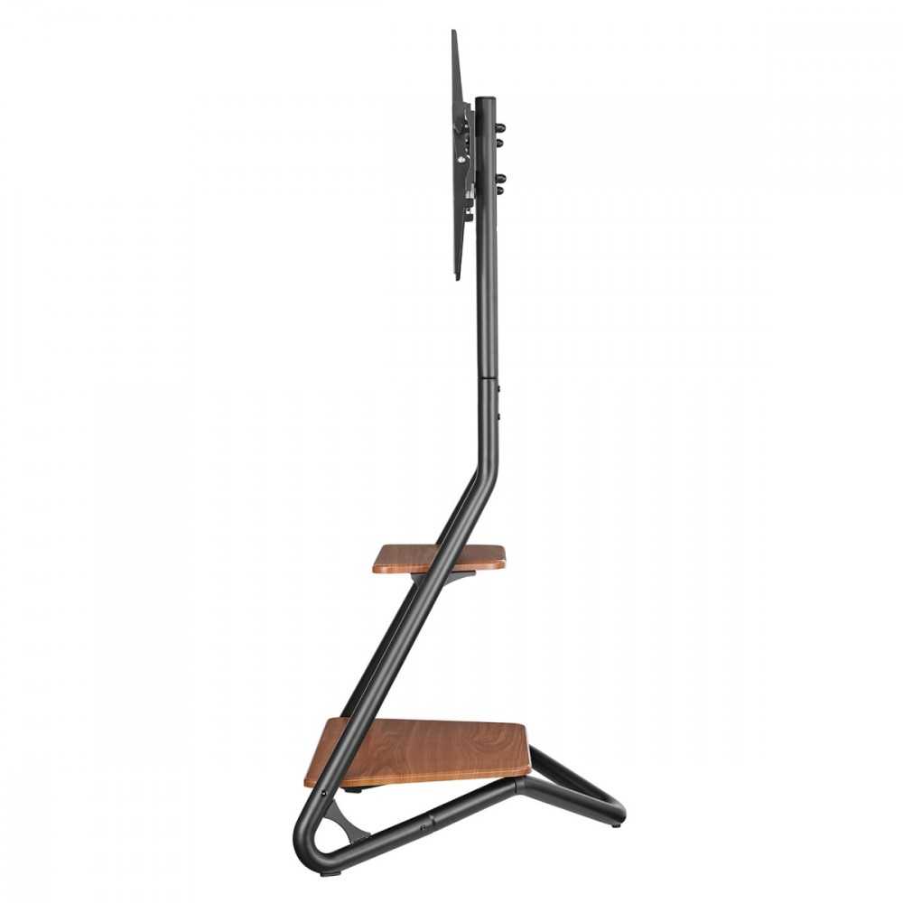 Maclean MC-455 laisvai pastatomas kampinis televizoriaus stovas Bauhaus stiliaus, laisvai pastatomas televizoriaus laikiklis su dviem lygiais, pagamintas iš medžio, keliamoji galia iki 10 kg, televizoriaus laikiklis iki 40 kg, 37-75'', maks. VESA 600x400, maks. Aukštis 1460 mm