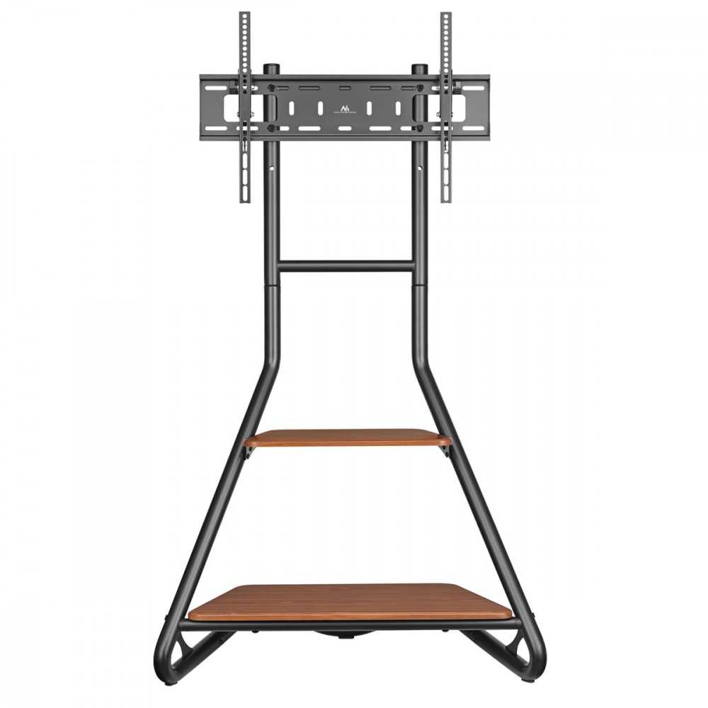 Maclean MC-455 laisvai pastatomas kampinis televizoriaus stovas Bauhaus stiliaus, laisvai pastatomas televizoriaus laikiklis su dviem lygiais, pagamintas iš medžio, keliamoji galia iki 10 kg, televizoriaus laikiklis iki 40 kg, 37-75'', maks. VESA 600x400, maks. Aukštis 1460 mm