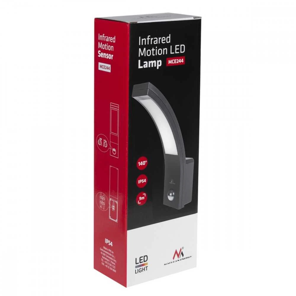 Lubinis šviestuvas MACLEAN MCE244GR LED lempa su infraraudonųjų spindulių judesio jutikliu 750lm 10W IP54
