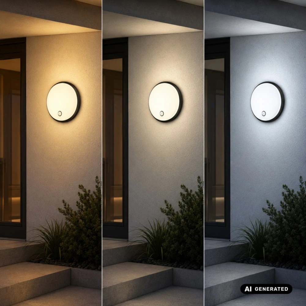 Lubinis šviestuvas Lampa LED su judesio jutikliu Maclean, PIR jutiklis, juoda, 10W/15/18W, IP65, galimybė keisti spalvą 3000/4000/6000K, MCE535 B
