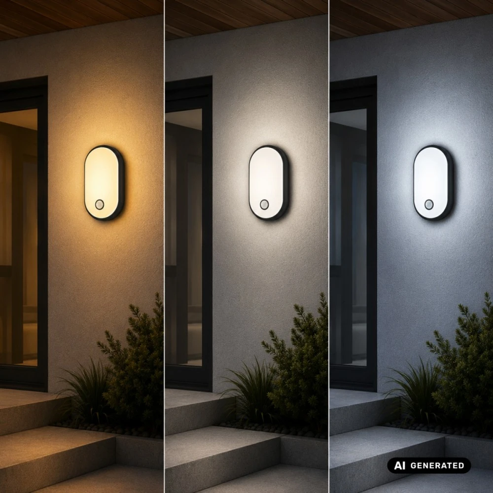 Lubinis šviestuvas Lampa LED su judesio jutikliu Maclean, PIR jutiklis, juoda, 10W/15/18W, IP65, galimybė keisti spalvą 3000/4000/6000K, MCE534 B