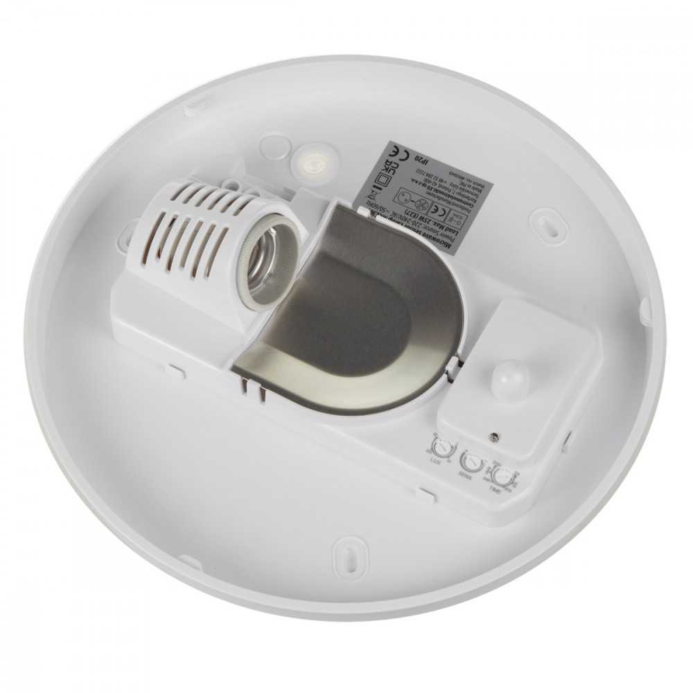 Sufitowa Lubinis šviestuvas 1xE27 su Maclean jutikliu, mikrobangų jutikliu, PMMA gaubtu, maks. apkrova 25W, IP20, MCE309