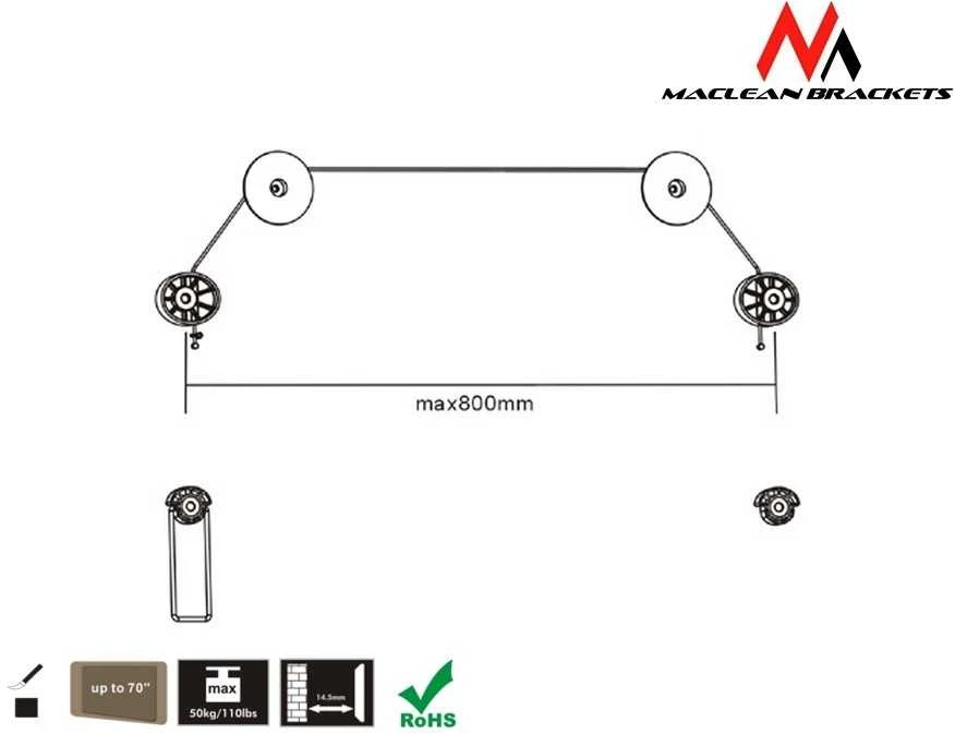 Laikiklis wieszak linkowy televizoriui maclean mc-557 (ścienne, wieszak - 70"; max. 50kg)