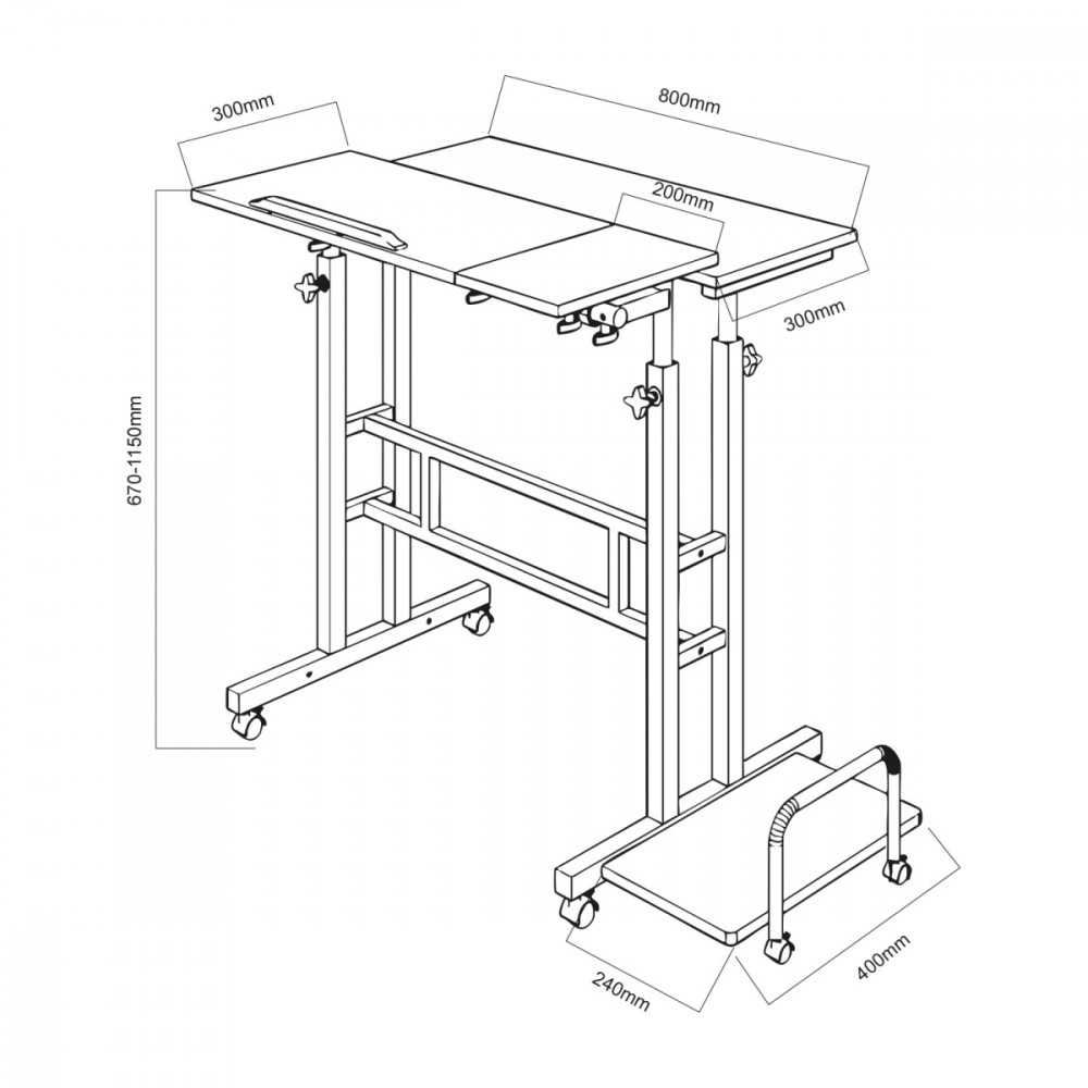 Mobilne „Maclean“ mobilus nešiojamojo kompiuterio stalas, juodas, 80x60cm, maks. 50kg, reguliuojamas aukštis 67-115cm, MC-124B