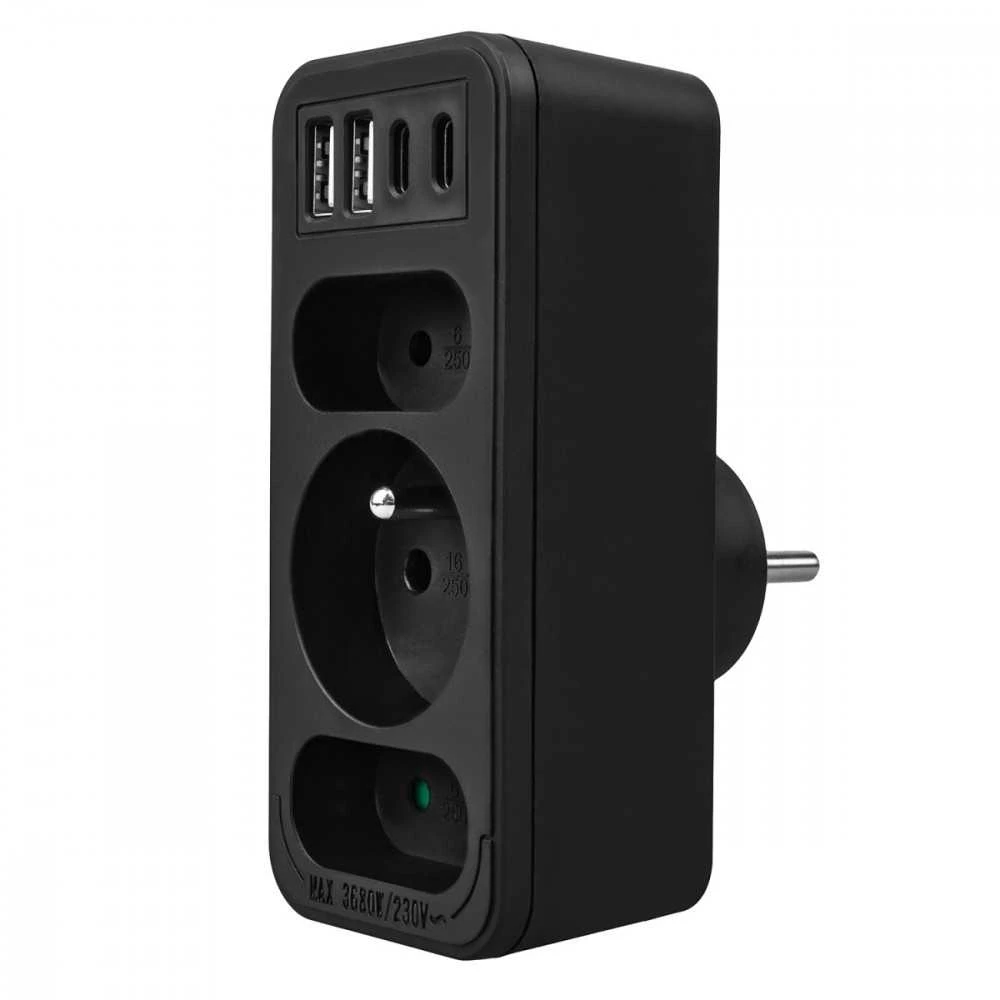 Maclean Skirstytuvas 3 lizdams mce248 f/b 2xusb-a 2xusb-c juodas