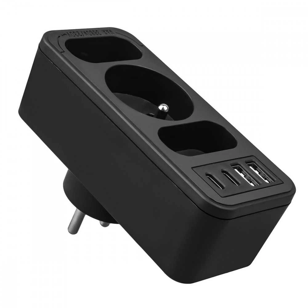 Maclean Skirstytuvas 3 lizdams mce248 f/b 2xusb-a 2xusb-c juodas