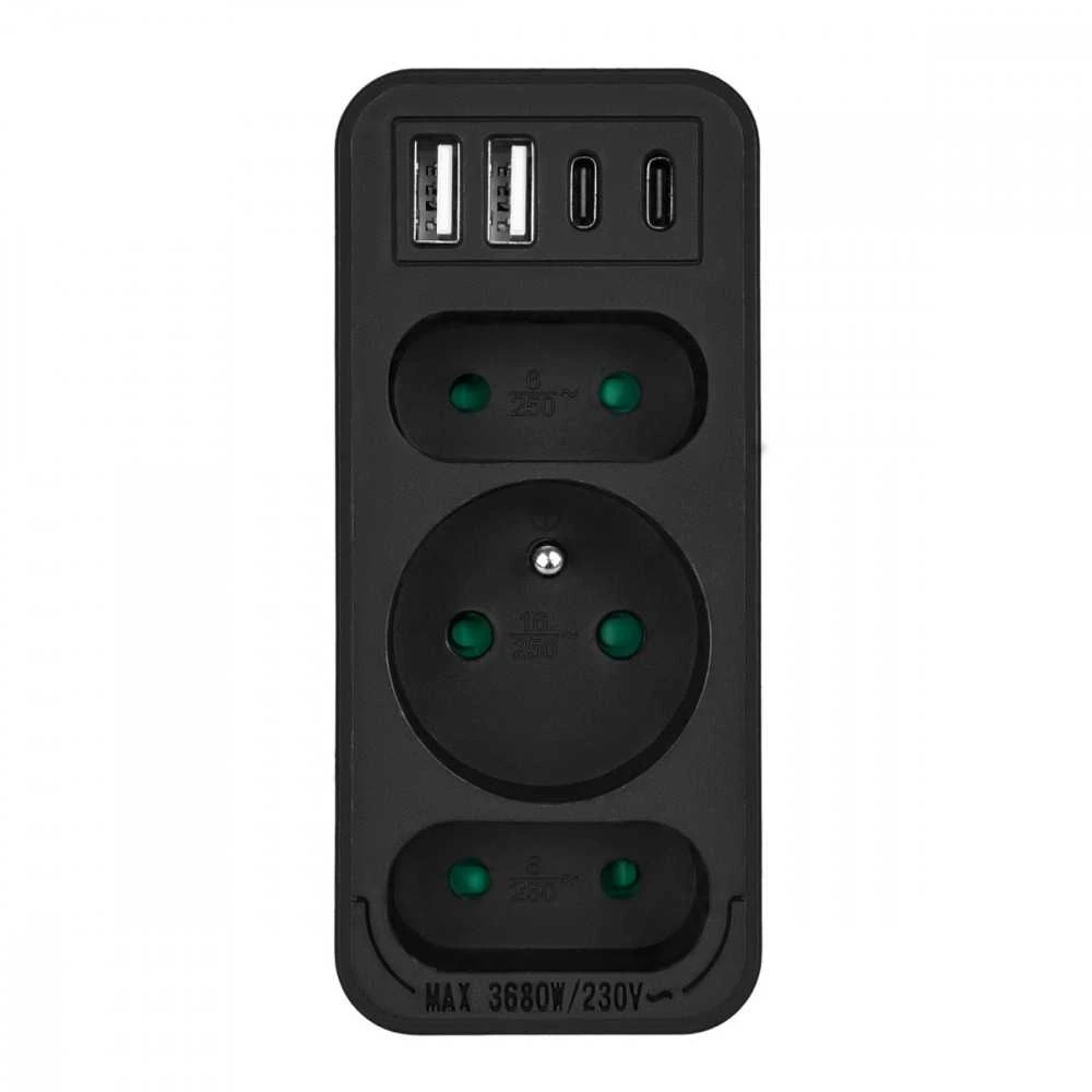 Maclean Skirstytuvas 3 lizdams mce248 f/b 2xusb-a 2xusb-c juodas