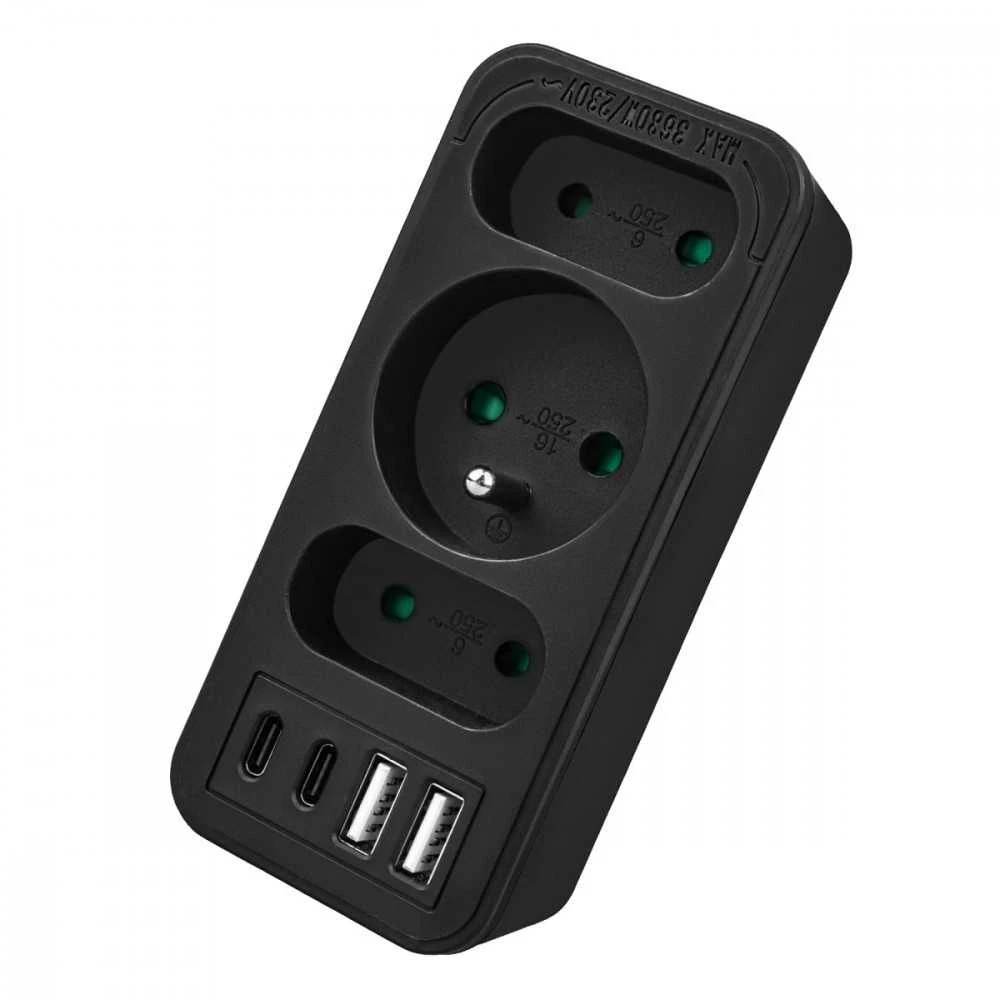Maclean Skirstytuvas 3 lizdams mce248 f/b 2xusb-a 2xusb-c juodas