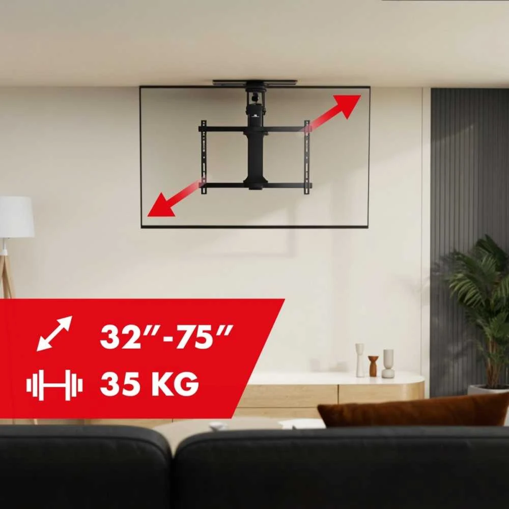 Maclean elektrinis lubų televizoriaus laikiklis, TUYA atrama, maks. VESA 600x400, 90-as pasukamas nuotolinio valdymo pultas, 32"-75", 35kg, MC-490