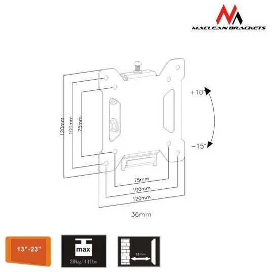 Maclean Televizoriaus arba monitoriaus laikiklis 13-27" mc-596 juodas 20kg max vesa 100x100 tv