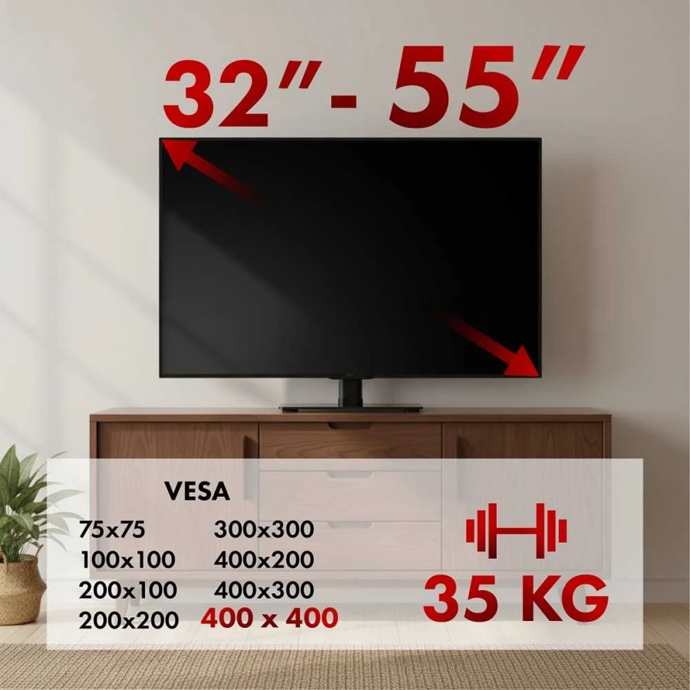Laikiklis Maclean Universalus stovas, max 35 kg mc-132 ant RTV spintelės, pasukimas 20 laipsnių, televizoriams 32-55''