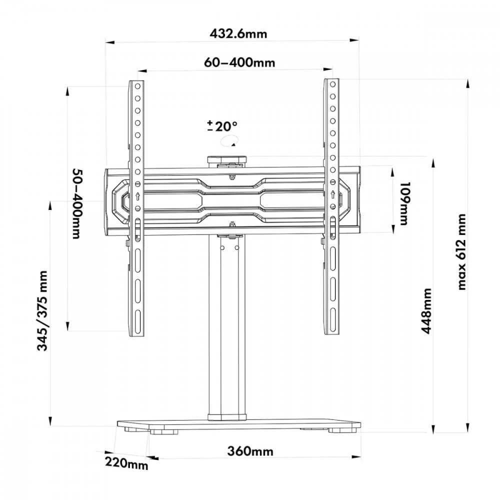 Laikiklis Maclean Universalus stovas, max 35 kg mc-132 ant RTV spintelės, pasukimas 20 laipsnių, televizoriams 32-55''