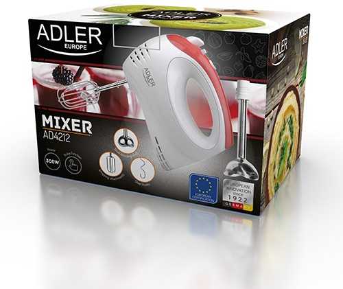 Plakiklis Adler | Mixer | AD 4212 | Hand Mixer | 300 W | Greičių skaičius 5 | Turbo mode | Baltas