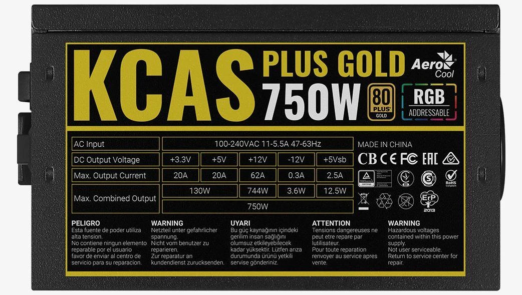 AEROCOOL PGS KCAS PLUS 750W RGB 80+ Gold-PSU