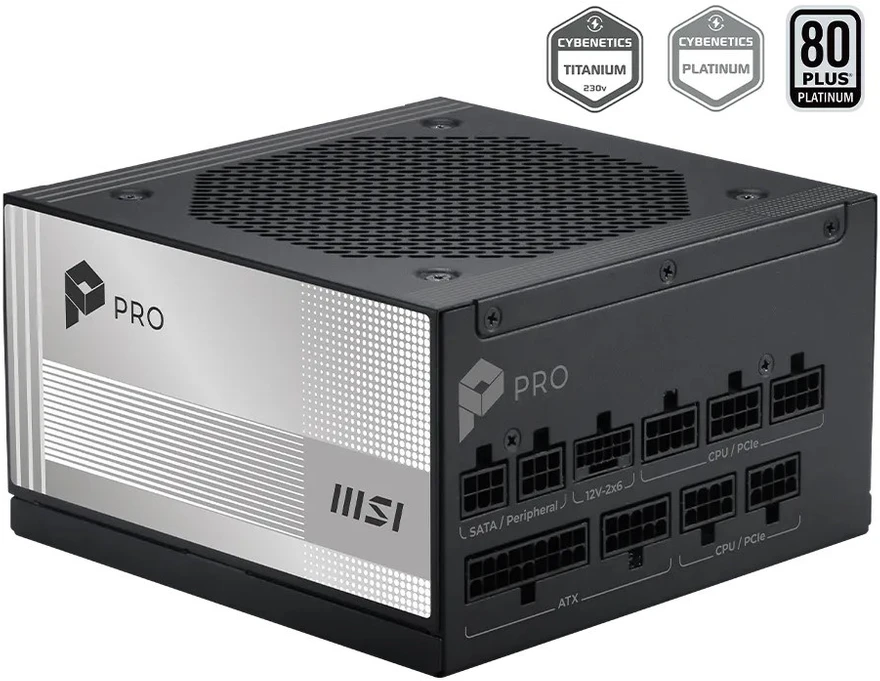 MSI PRO A1000PL PCIE5 EU Juoda Reljefinis kabelis 1000W pilnai modulinis Platinum ENFR spalvota dėžutė medinis padėklas 84M