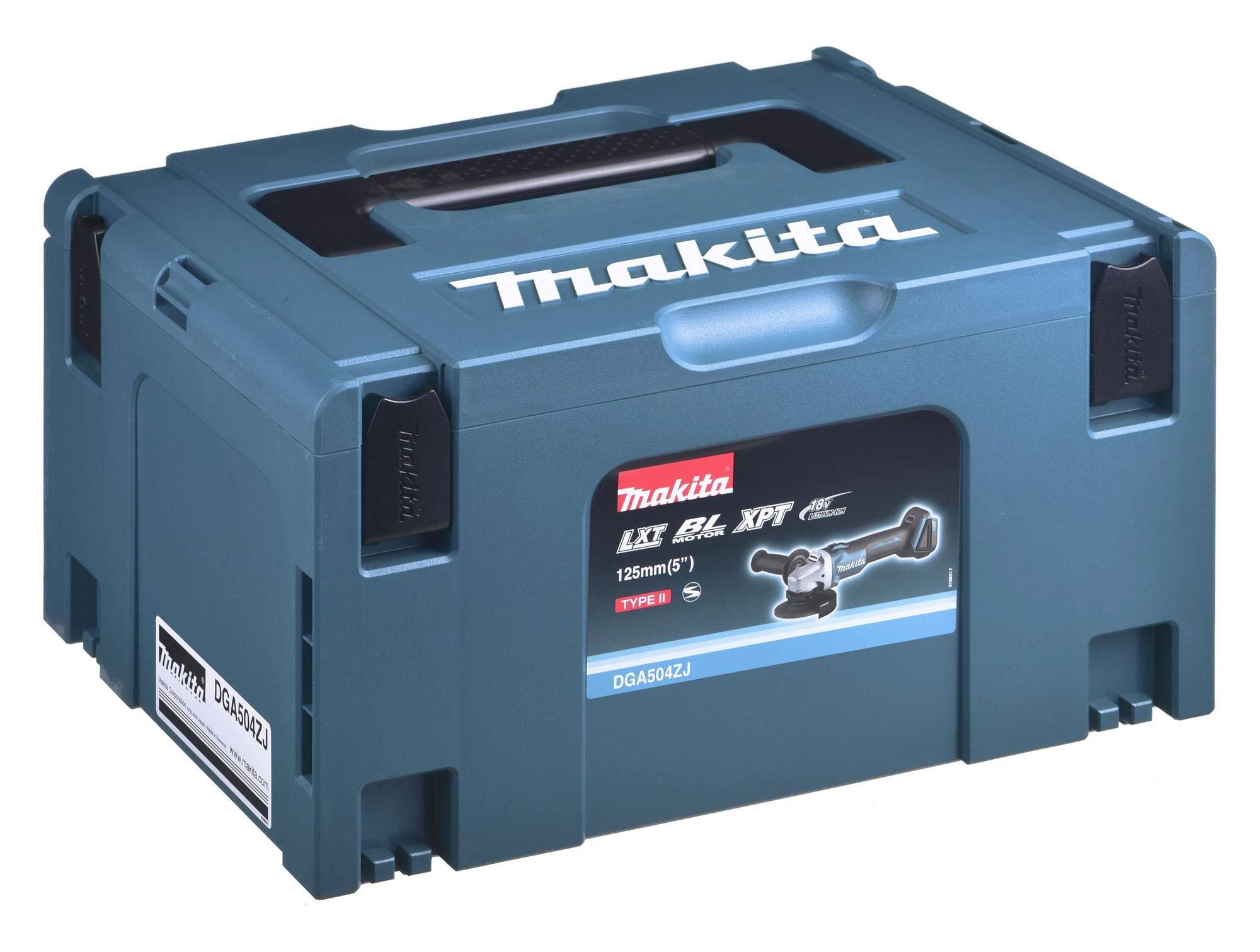 Makita Akumuliatorinis kampinis šlifuoklis DGA504ZJ 18V, 125mm su lagaminu (Be akum. ir kroviklio)