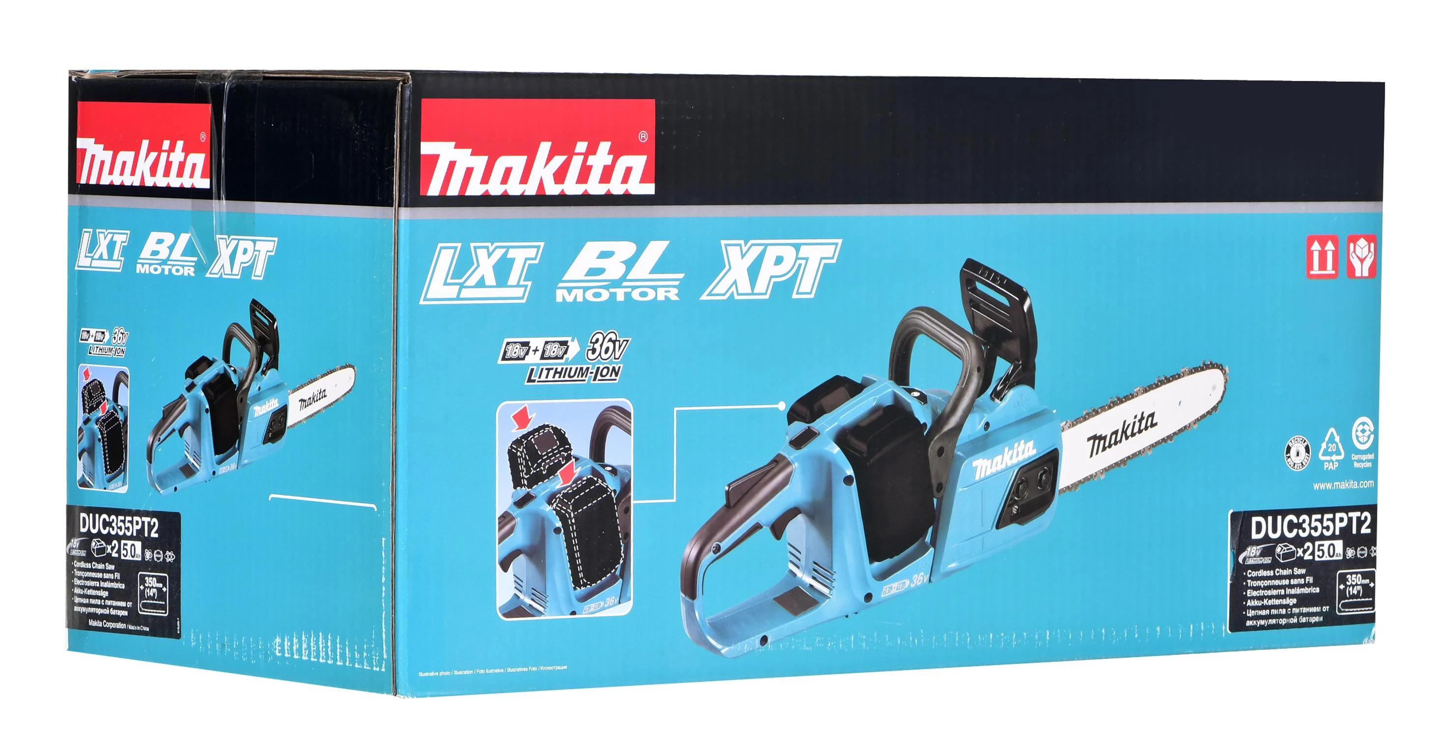 Grandininis pjūklas Makita DUC355PT2; 2x18 V; 2x5,0 Ah akum.; 35 cm juosta