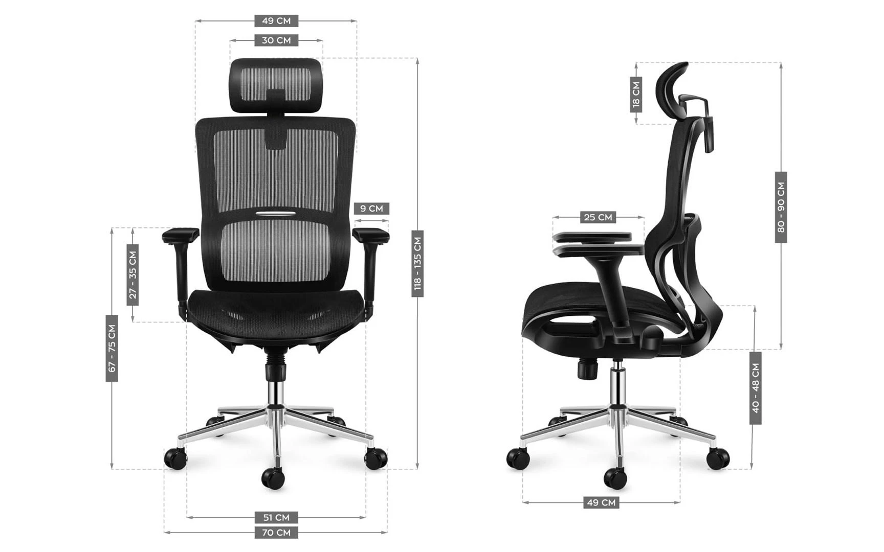 Biuro fotelis MARK ADLER EXPERT 6.2 techniniai matmenys