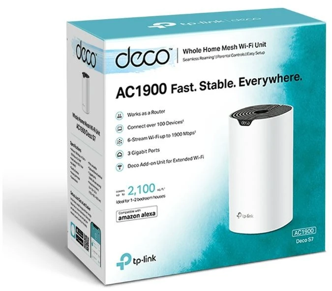 Maršrutizatorius TP-LINK | AC1900 Whole Home Mesh Wi-Fi System | Deco S7 (1-pack) | 802.11ac | 10/100/1000 Mbit/s | Mesh Support Yes | MU-MiMO Yes | No mobile broadband