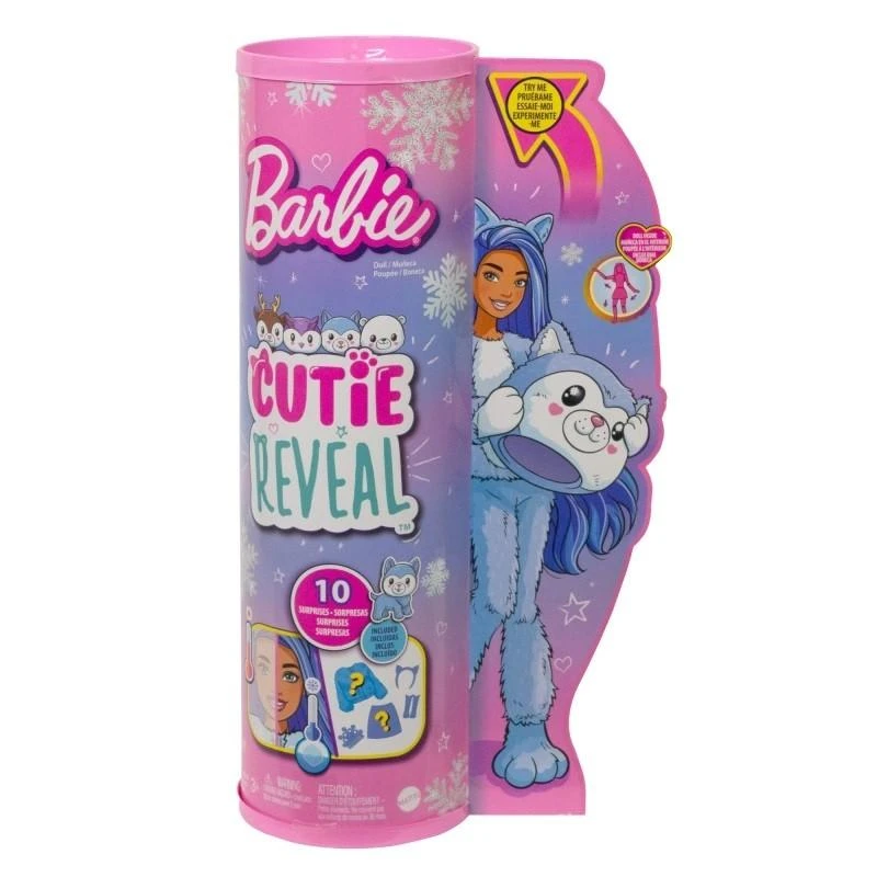 Mattel Barbės „Cutie Reveal“ minkštutėlis haskės siurprizų rinkinys, žiemos spindesio serija