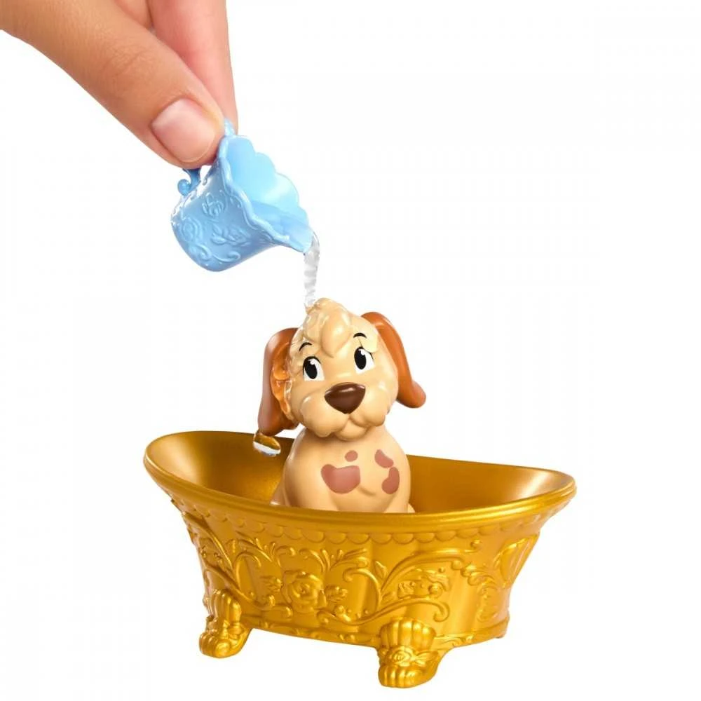 Mattel Lėlė Disney princesė Bella su šuniuku ir vonios rinkinys