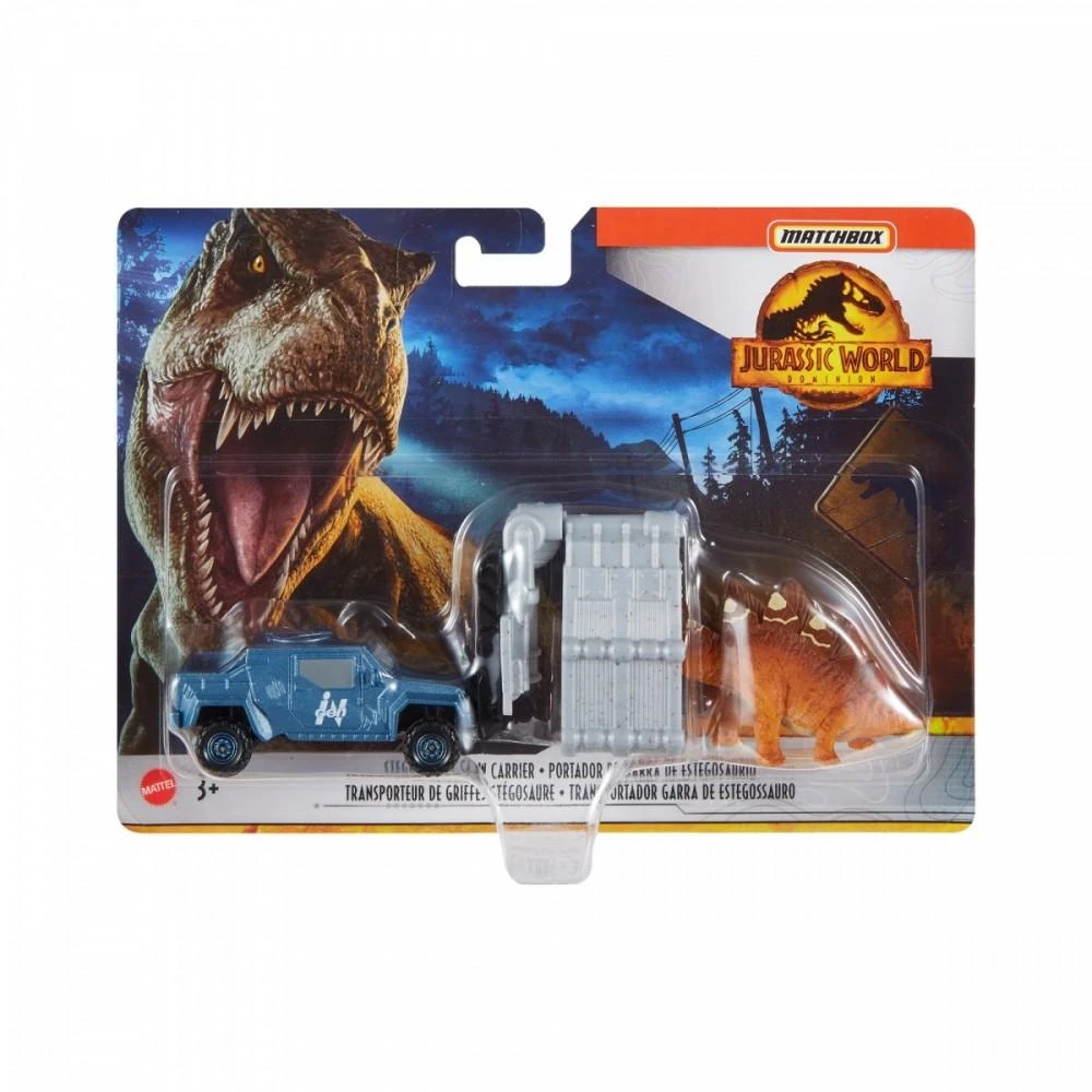 Mattel Degtukų dėžė transporto priemonė Jurassic World Transporter dinozaurų stegosaurus letena