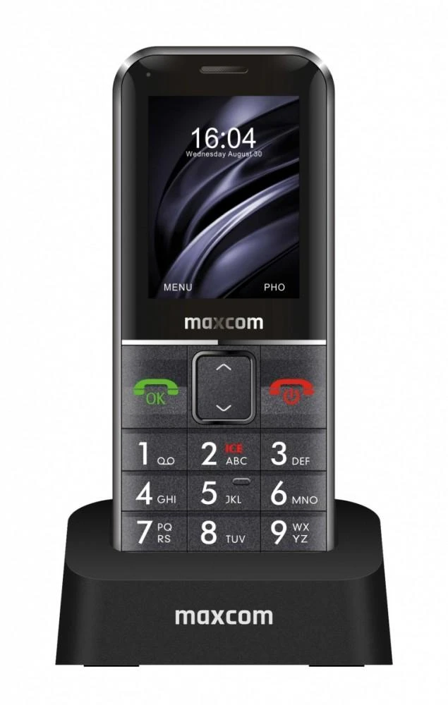 „Maxcom Comfort MM735“ su įkrovimo stotele + SOS apyranke juodos spalvos