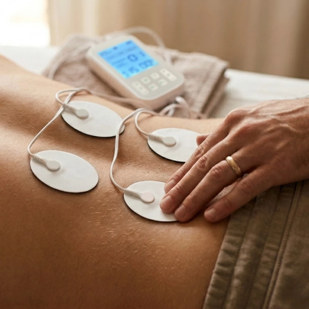 Media-Tech TENS/EMS PHYSIOTHERAPY MASSAGER – 3-in-1 TENS/EMS nervų ir raumenų stimuliatorius, 60 programų, intuityvus meniu, didelis LCD ekranas, 2 nepriklausomi A/B kanalai, TIMER funkcija, saugūs ir hipoalergiški elektrodai, įkraunama USB-C baterija.