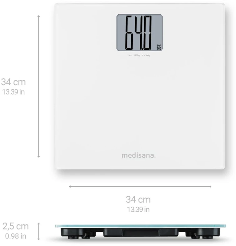 Medisana PS 470 XL vonios svarstyklės iki 250 kg | Perkrovos indikatorius | Baltos