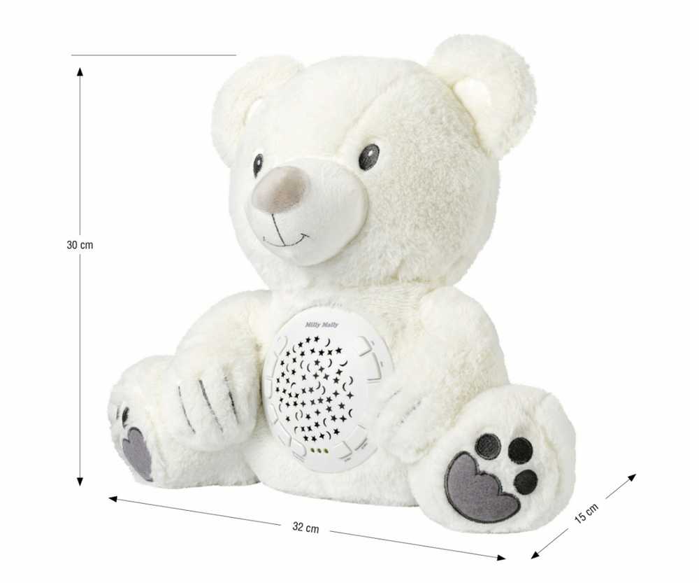 MILLY MALLY Milly Bear baltas pliušinis žaislas su projektoriumi