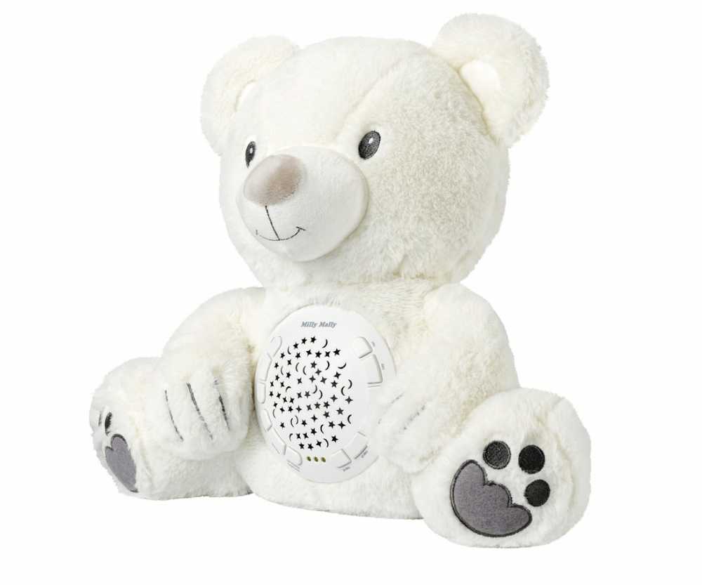 MILLY MALLY Milly Bear baltas pliušinis žaislas su projektoriumi