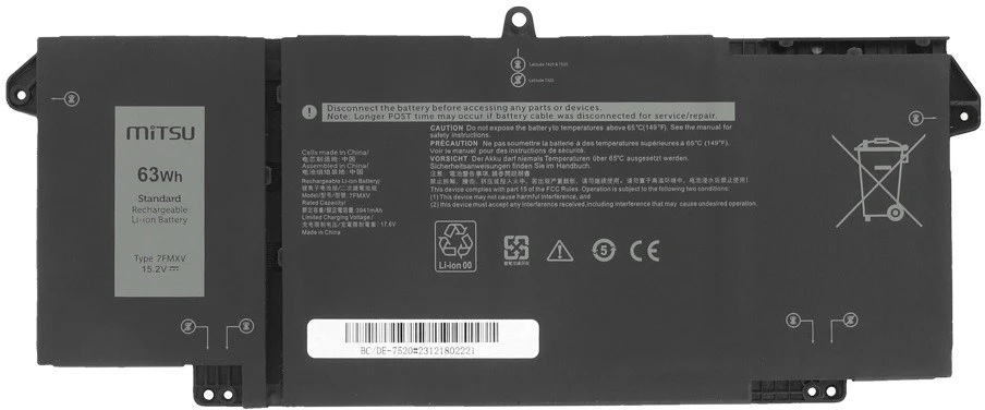 Mitsu Bateria 7fmxv do dell latitude 5320 7320 7420 7520 - 15.2v 3600 mah (55 wh) 15.2v