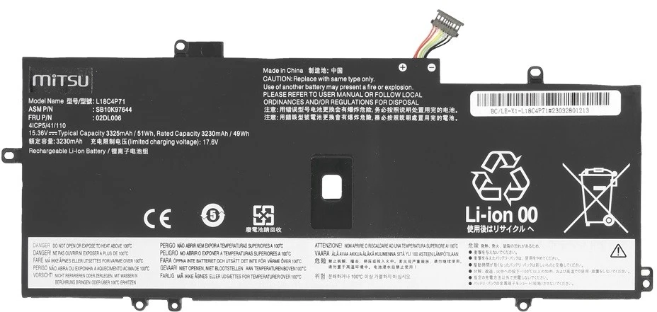 Mitsu Lenovo ThinkPad X1 Yoga 4 5 Carbon 7 8 3325 mAh (51 Wh) 15,36 V baterija