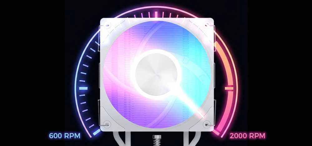 MODECOM Volcano 0C T202 ARGB ventiliatorius su RPM skala