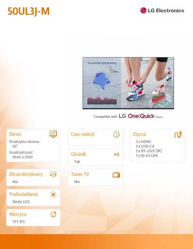 LG 50UL3J-M 50" UHD IPS 400 NITS 16/7 SOC WIFI monitorius
