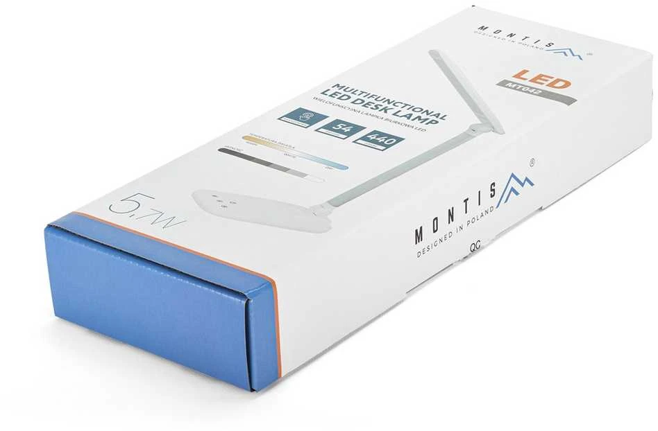 Montis mt042 lampka biurkowa led balta 230v + usb