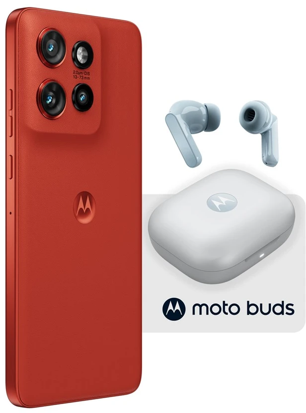 Motorola rinkinys: Moto Edge 60 Neo 8/256GB telefonas (raudonas) + Moto Buds ausinės (melsvos)