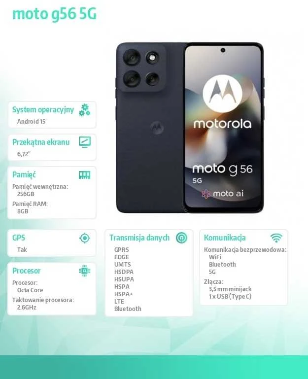 Motorola G56 5G 8/256GB Juodas Oyster